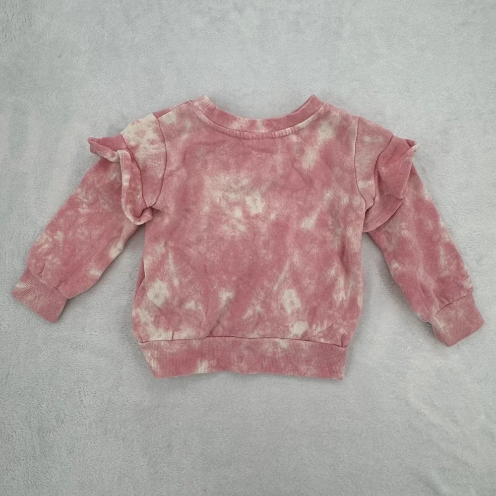 Disney Parks WDW Minnie Mouse Pink Tie Dye Ruffle Shoulder Sweatshirt Toddler 2